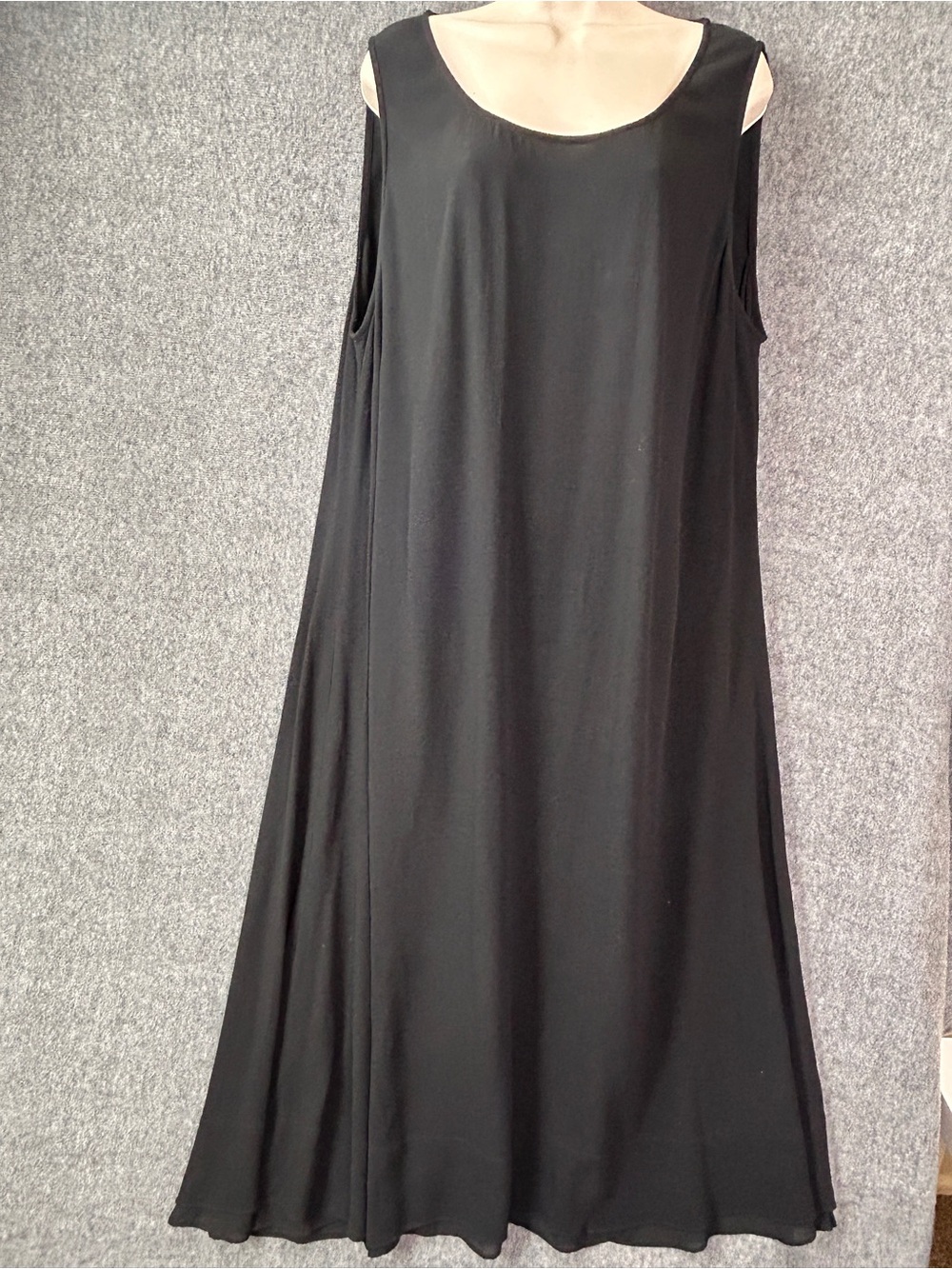 Eileen Fisher Dress Womens 1X Black Rayon Sleeveless Maxi Trapeze Double Hem